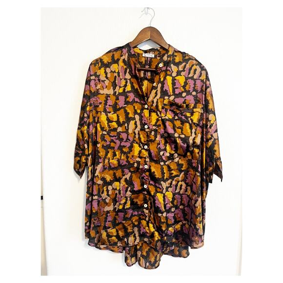 Intimately Free People Oversized Satin Goddess Sleep Shirt Button Down Top XS - Picture 2 of 9